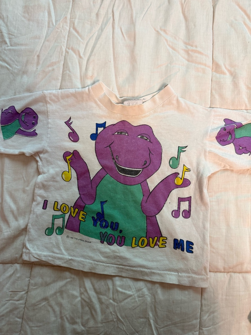 Vintage 1992 Purple Barney Graphic Kids Tee - T.A.G I Love you, You love me 2T